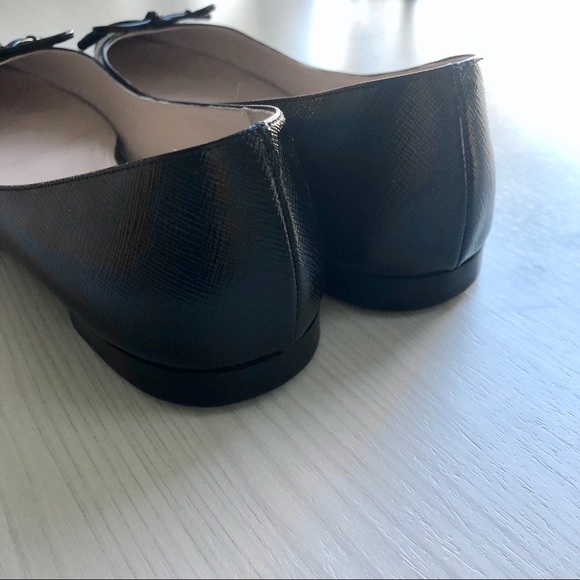 Prada Black Saffiano Leather Bow Pointed Toe Flats - Picture 6 of 8